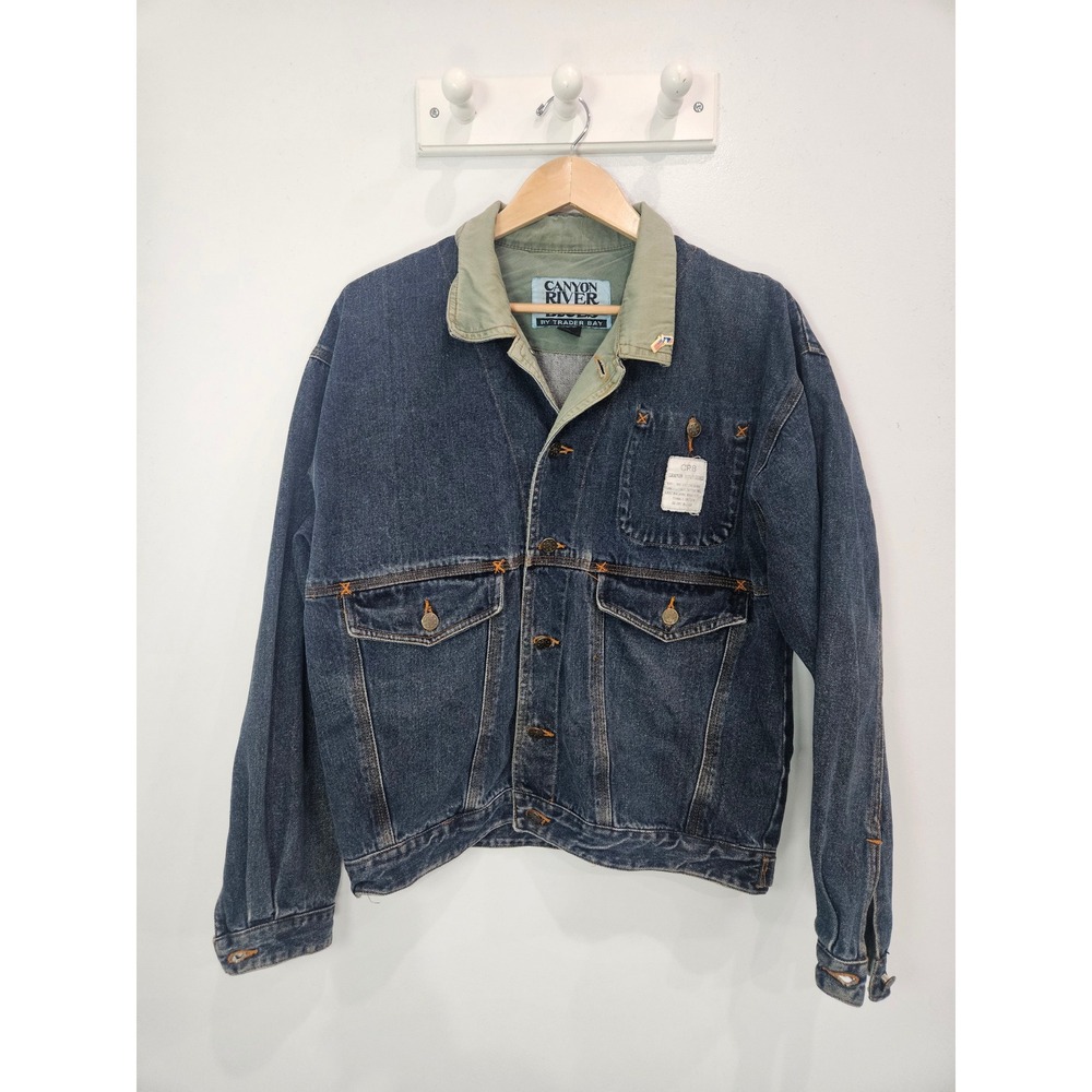 Vintage Canyon River Blues Denim Trucker Jacket Mens Medium Blue Olive 90s Work